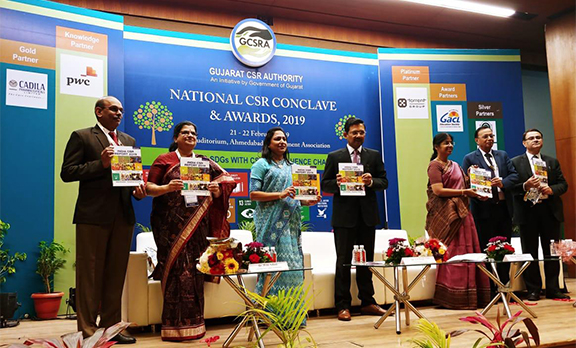 A report titled “India CSR Report 2019” was released at the hands of Shri J N Singh, Chief Secretary, Govt. of Gujarat, Shri H R Dave, DMD, NABARD and other dignitaries.